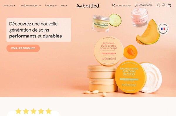 capture du site de la marque de cosmétiques unbottled