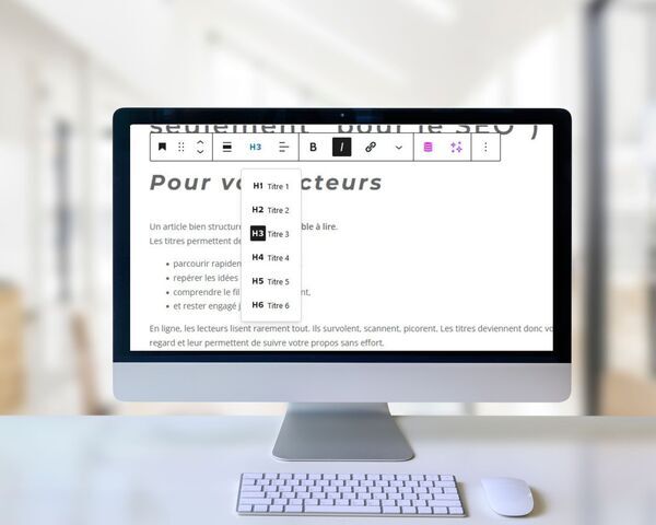 un écran d'ordinateur où apparaissent des balises Hn.